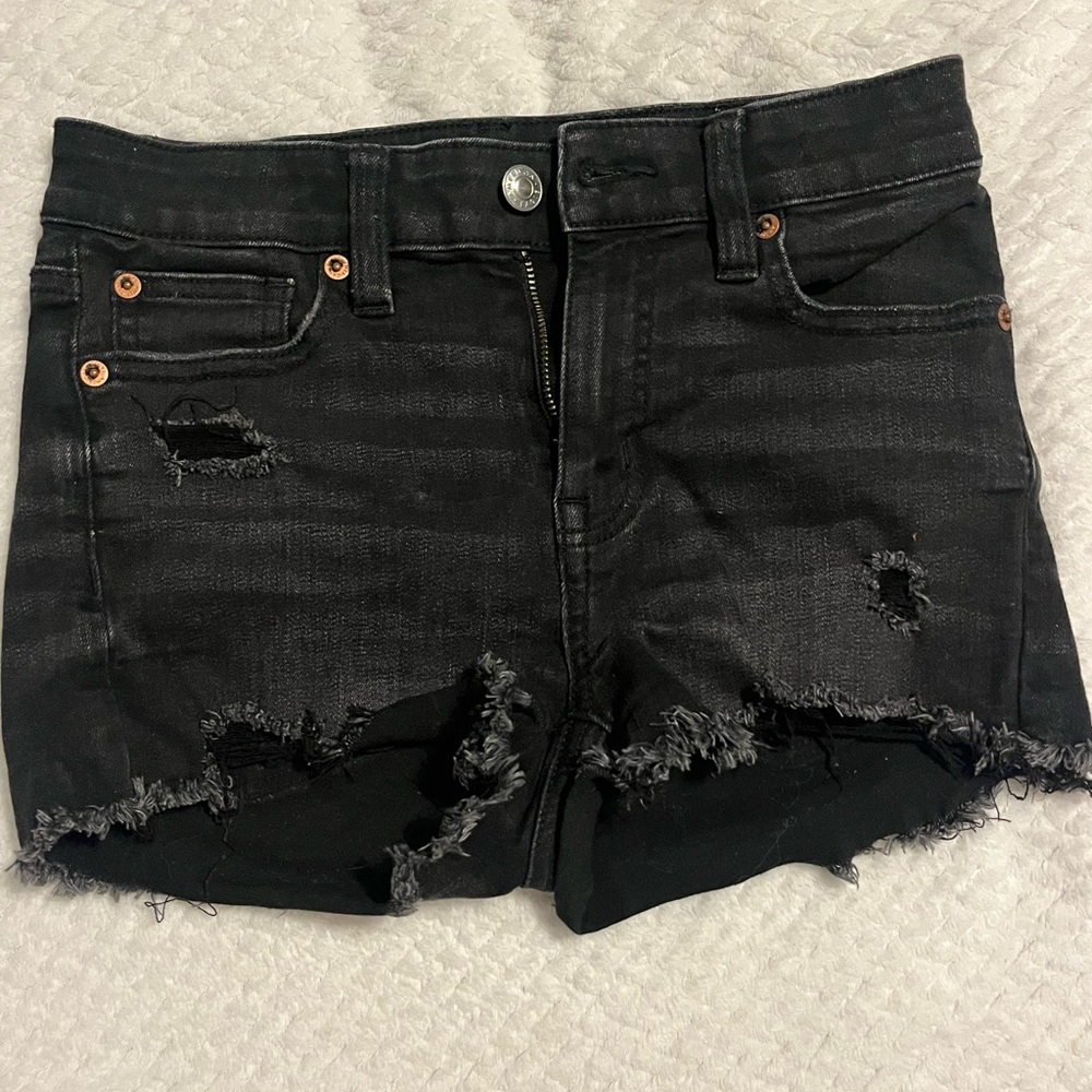 American Eagle Black Ripped Jean Shorts